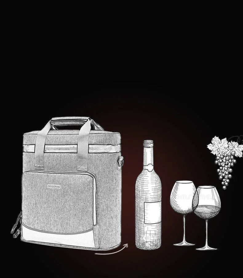 DENUONISS-Saco térmico do piquenique do couro à prova de vazamento, saco refrigerando do vinho, saco térmico portátil, saco do refrigerador do vintage, 100% Leakproof, novo, 2020