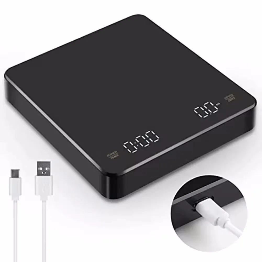 Balança de café recarregável digital com temporizador tela LED Espresso USB 3kg máx. Pesando 0,1g Medidas de alta precisão Balança de cozinha