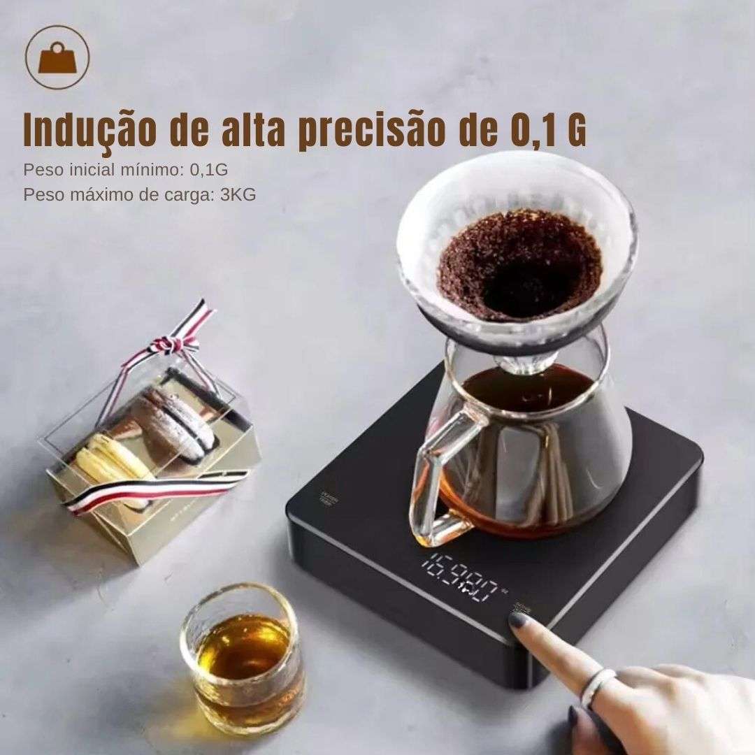 Balança de café recarregável digital com temporizador tela LED Espresso USB 3kg máx. Pesando 0,1g Medidas de alta precisão Balança de cozinha