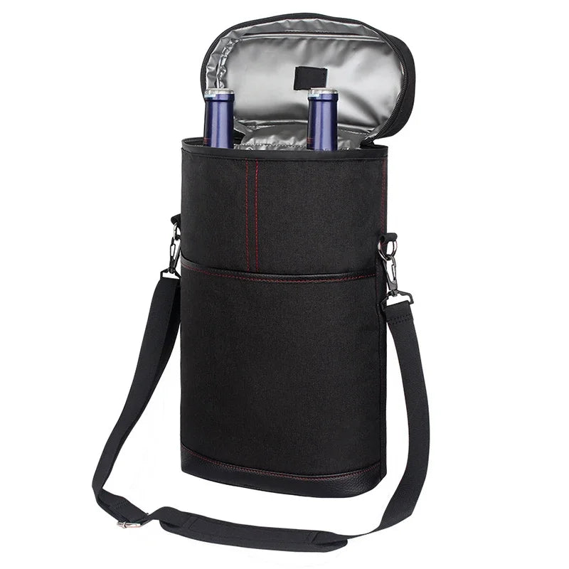 Bolsa térmica isolada para garrafa de vinho, alça de ombro ajustável térmica para piquenique ao ar livre, transportadora de viagem, sacola de vidro de vinho