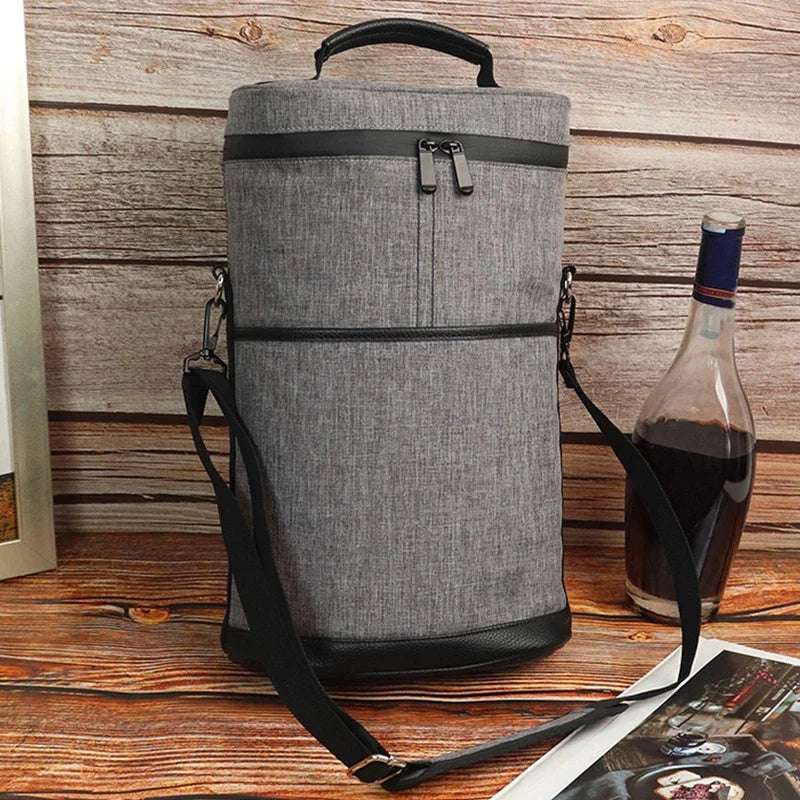 Bolsa térmica isolada para garrafa de vinho, alça de ombro ajustável térmica para piquenique ao ar livre, transportadora de viagem, sacola de vidro de vinho