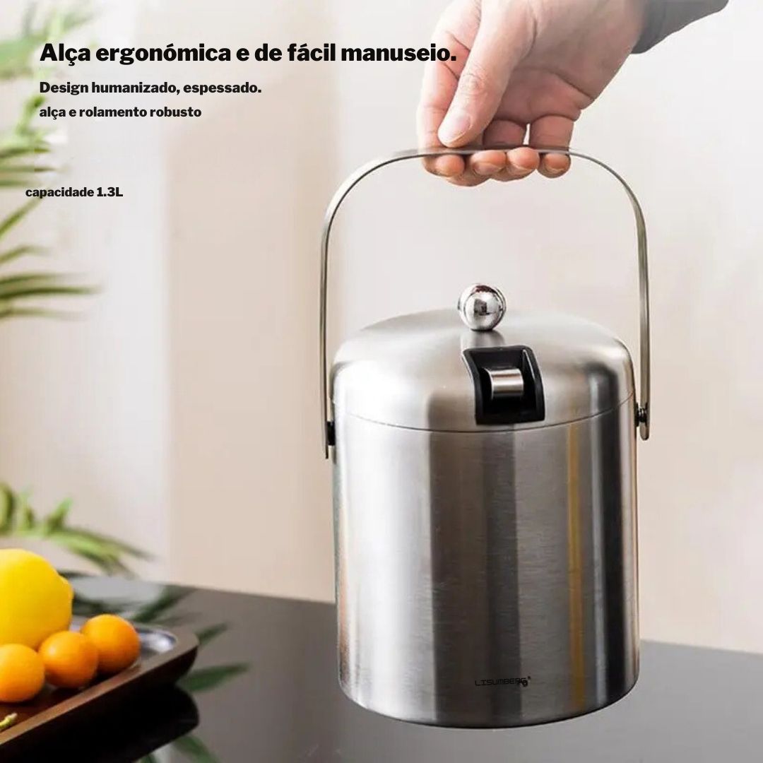Balde De Gelo De Aço Inoxidável Com Pinças, 1.3L, Filtro De Parede Dupla, Punho, Casa, Bar, Refrigeração, Cerveja, Champanhe, Baldes Refrigeradores