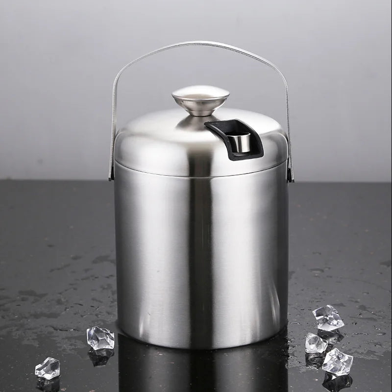 Balde De Gelo De Aço Inoxidável Com Pinças, 1.3L, Filtro De Parede Dupla, Punho, Casa, Bar, Refrigeração, Cerveja, Champanhe, Baldes Refrigeradores