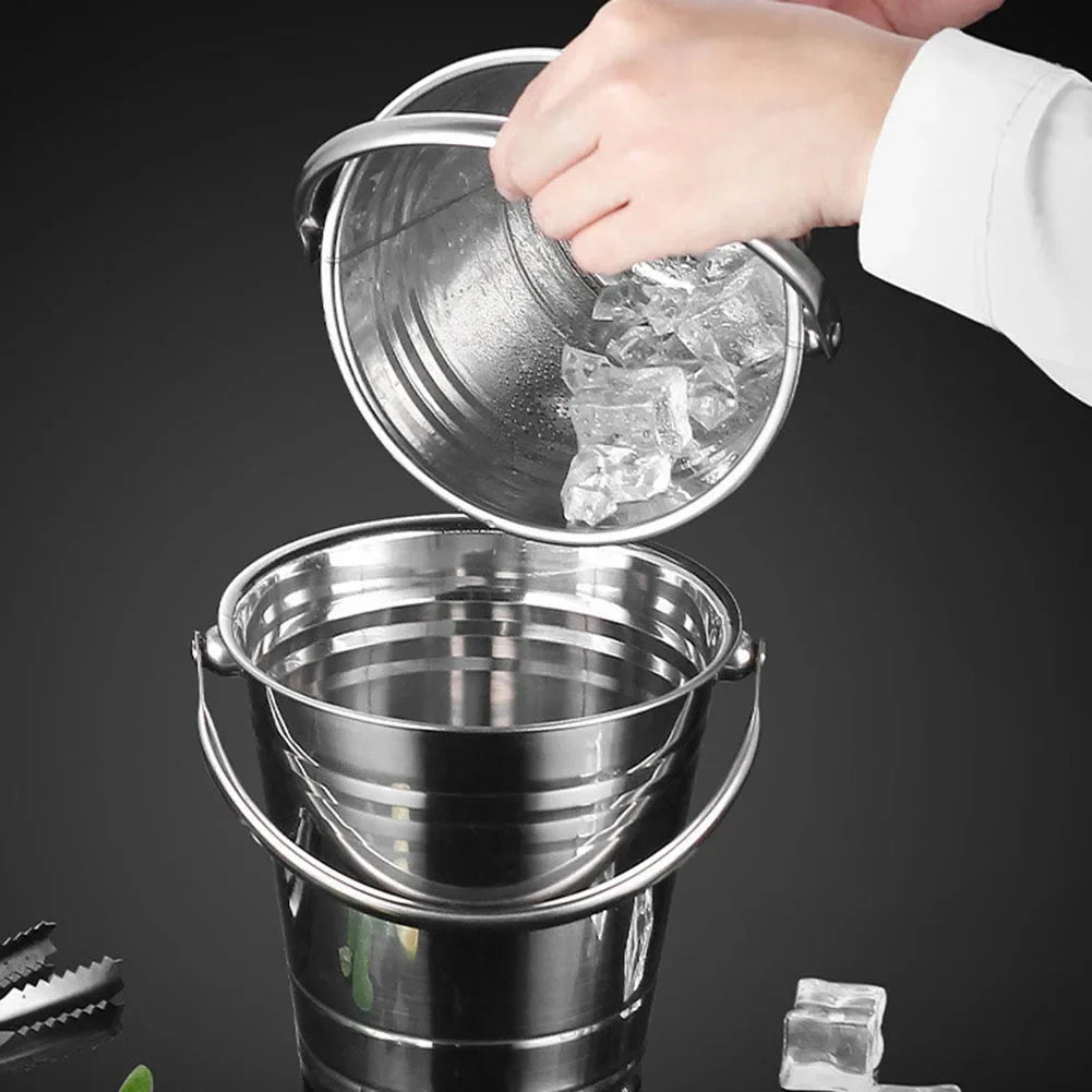 Balde De Gelo Portátil De Aço Inoxidável, Recipiente De Gelo Ao Ar Livre, Vinho e Cerveja Refrigerador, Ice Tong para Festa, Cubo De Gelo Titular, 1.5L