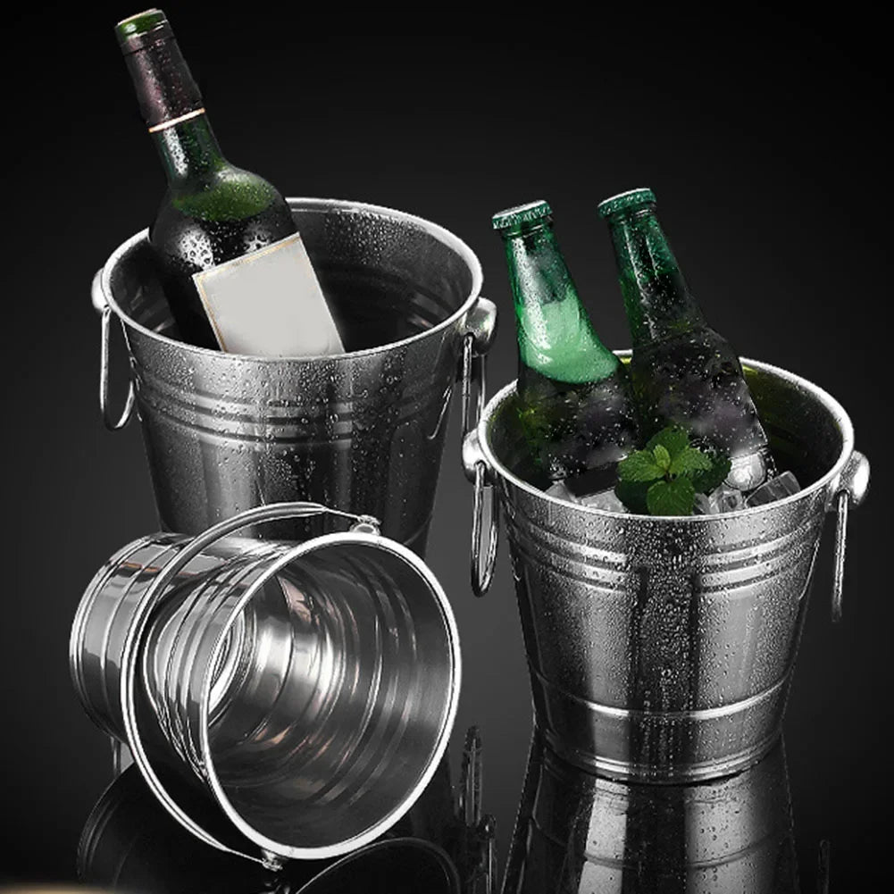 Balde De Gelo Portátil De Aço Inoxidável, Recipiente De Gelo Ao Ar Livre, Vinho e Cerveja Refrigerador, Ice Tong para Festa, Cubo De Gelo Titular, 1.5L