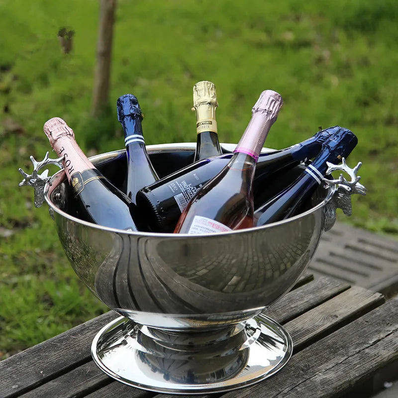 304 Aço Inoxidável Caixa de Gelo, Cervo Cabeça Orelha Champagne Tigela Balde de Parede Dupla Refrigerador de Qualidade Alimentar Balde de Gelo Bar Suprimentos 3L