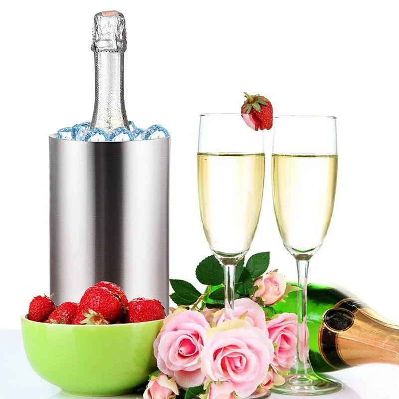 Balde de gelo de aço inoxidável da cerveja do refrigerador do champanhe do vinho branco isolado vácuo murado dobro do refrigerador da garrafa de vinho para garrafas 750ml