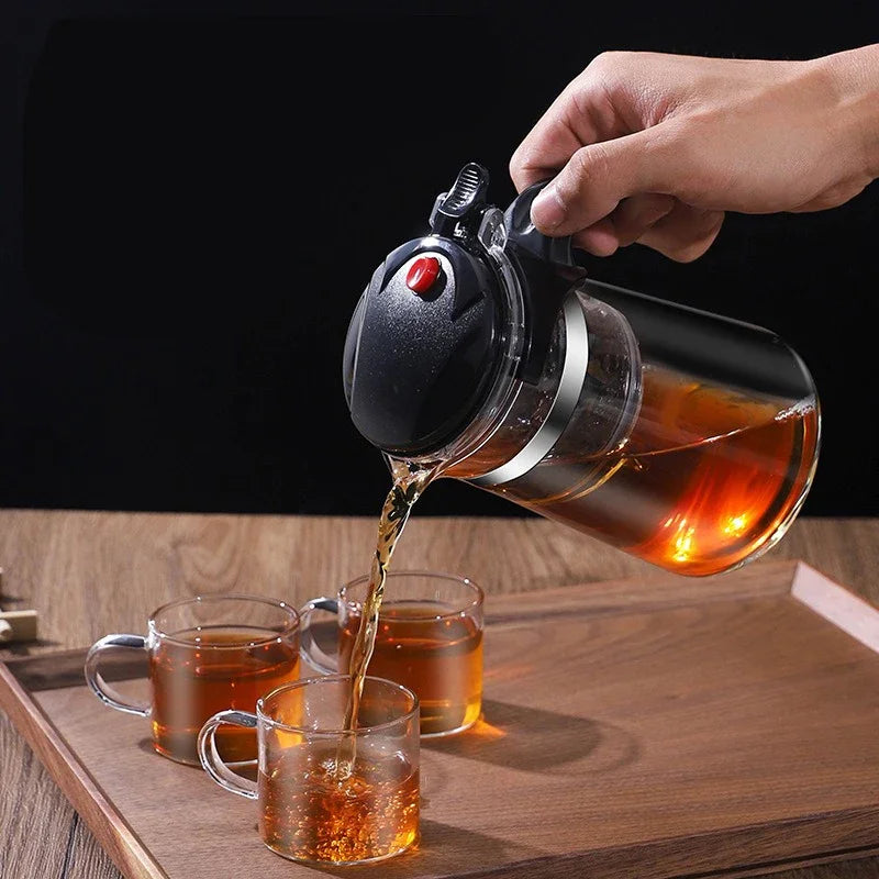 Bule de vidro resistente ao calor, filtragem com um clique, bule de chá, filtro de separação de água, cafeteira, conjunto de utensílios para casa
