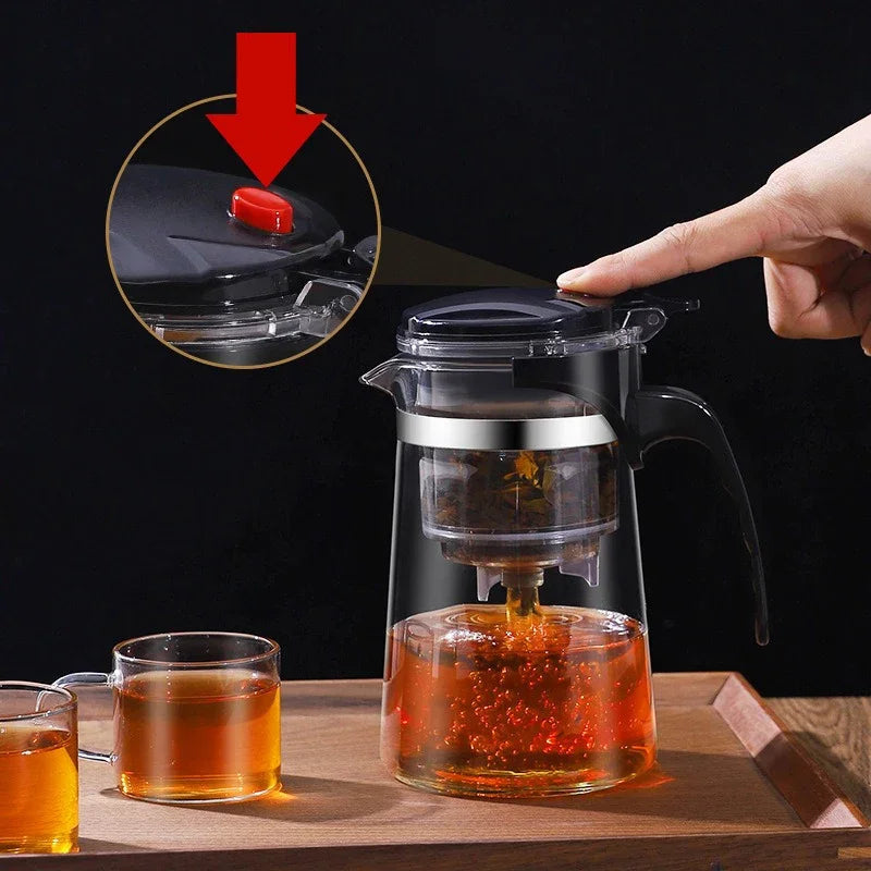 Bule de vidro resistente ao calor, filtragem com um clique, bule de chá, filtro de separação de água, cafeteira, conjunto de utensílios para casa