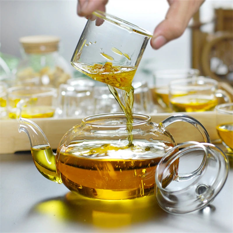 Bule de chá de vidro resistente ao calor de 1000ml, bule de vidro com inuser folha de chá pote de café de ervas conjunto de chá prático garrafa de chá flor