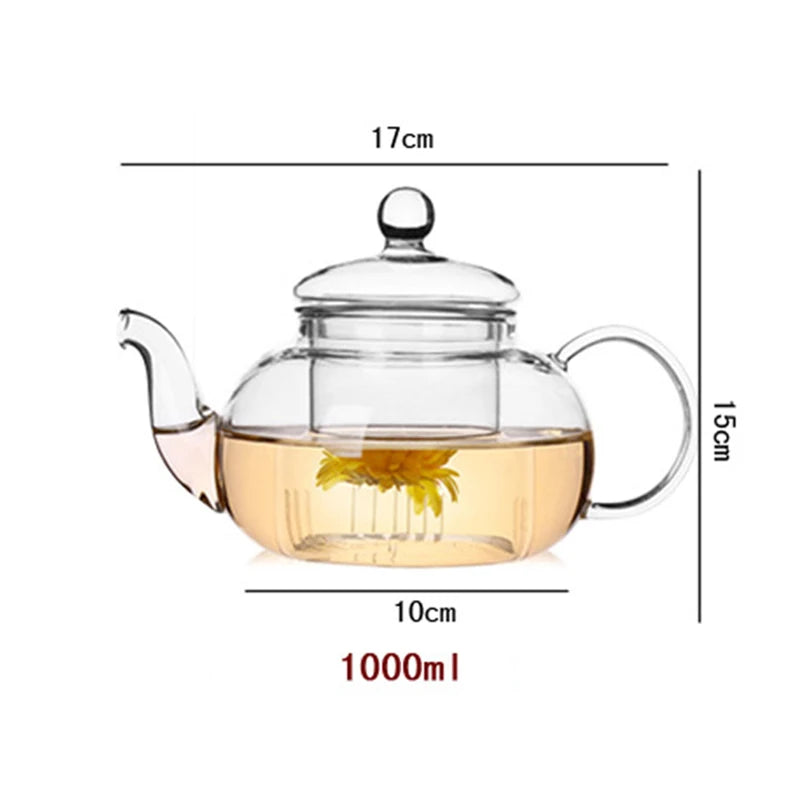 Bule de chá de vidro resistente ao calor de 1000ml, bule de vidro com inuser folha de chá pote de café de ervas conjunto de chá prático garrafa de chá flor