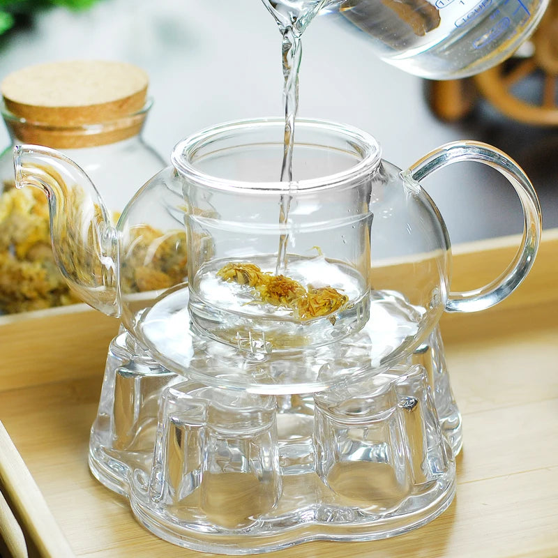Bule de chá de vidro resistente ao calor de 1000ml, bule de vidro com inuser folha de chá pote de café de ervas conjunto de chá prático garrafa de chá flor