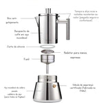 Easyworkz Diego-Stovetop Espresso Maker, Máquina De Café Italiano, Moka Pot Indução, Aço Inoxidável, 4Cup, 6.8 oz
