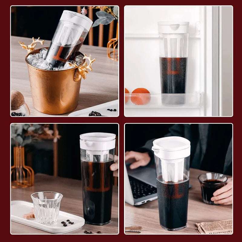 Máquina de infusão fria, Chaleira, Jarro de água, Fazendo café gelado, Chá de frutas de limonada para geladeira, 1.1L, Verão