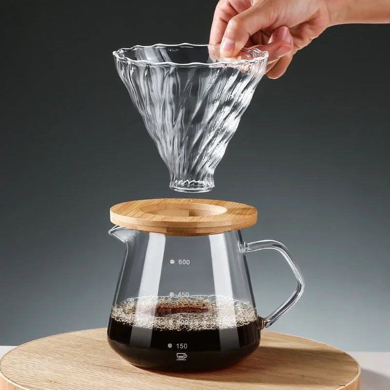 Despeje Sobre Conjunto De Cafeteira, Garrafa De Vidro Com Filtro, Gotejamento Cafeteira para Casa ou Escritório, 600ml, 300ml