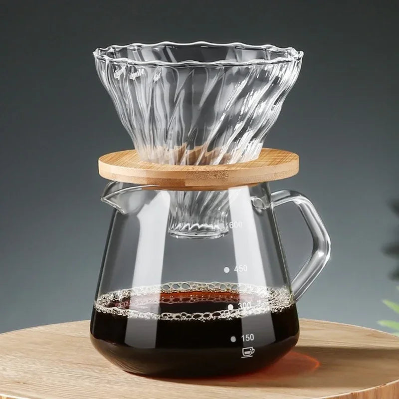 Despeje Sobre Conjunto De Cafeteira, Garrafa De Vidro Com Filtro, Gotejamento Cafeteira para Casa ou Escritório, 600ml, 300ml