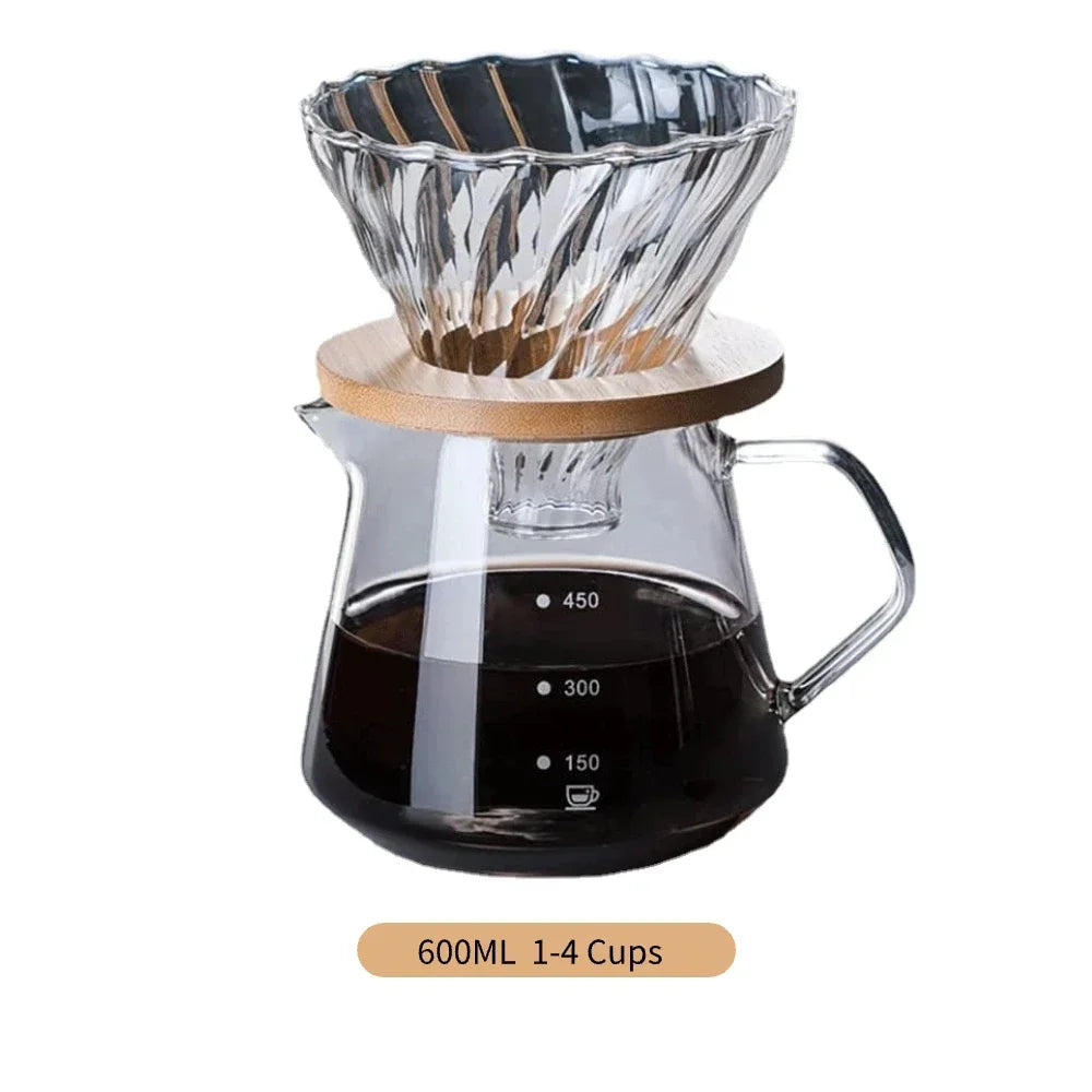 Despeje Sobre Conjunto De Cafeteira, Garrafa De Vidro Com Filtro, Gotejamento Cafeteira para Casa ou Escritório, 600ml, 300ml