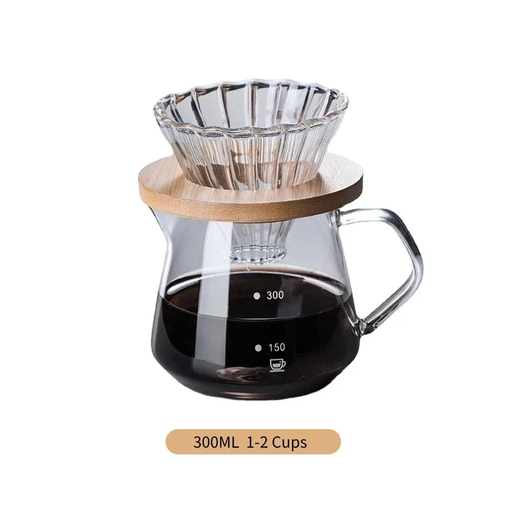Despeje Sobre Conjunto De Cafeteira, Garrafa De Vidro Com Filtro, Gotejamento Cafeteira para Casa ou Escritório, 600ml, 300ml
