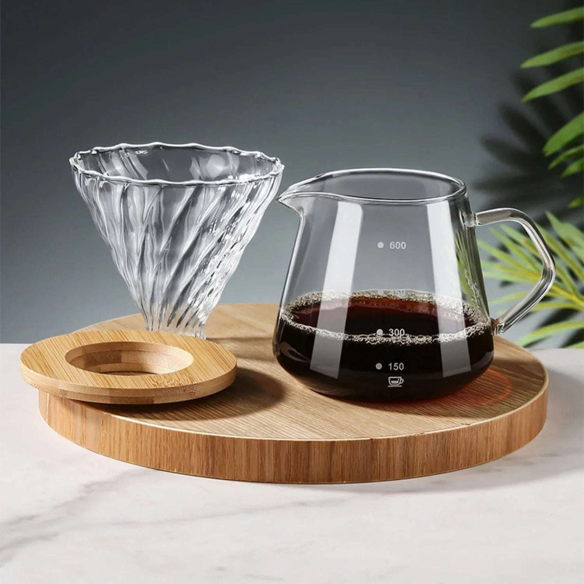Despeje Sobre Conjunto De Cafeteira, Garrafa De Vidro Com Filtro, Gotejamento Cafeteira para Casa ou Escritório, 600ml, 300ml