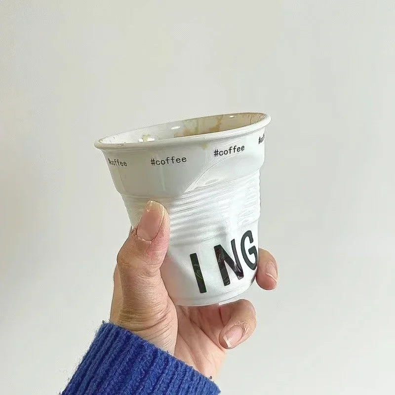 Copos e canecas estilo coreano, caneca de café, cerâmica branca, copo de rugas nórdico, carta inglesa, 200ml, 6,7 oz