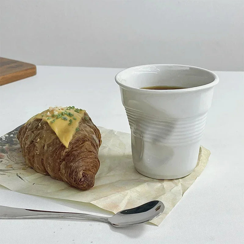 Copos e canecas estilo coreano, caneca de café, cerâmica branca, copo de rugas nórdico, carta inglesa, 200ml, 6,7 oz