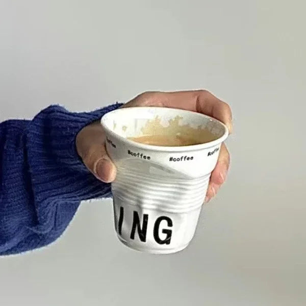 Copos e canecas estilo coreano, caneca de café, cerâmica branca, copo de rugas nórdico, carta inglesa, 200ml, 6,7 oz