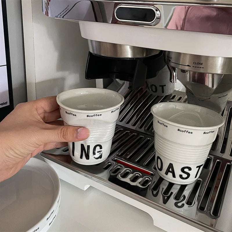 Copos e canecas estilo coreano, caneca de café, cerâmica branca, copo de rugas nórdico, carta inglesa, 200ml, 6,7 oz