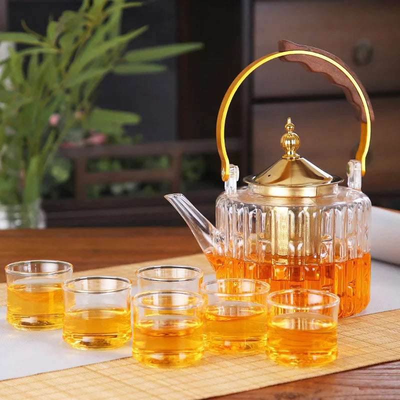 Pote de chá de vidro resistente ao calor com infusor de chá, Chaleira de água para café, Bules de flores