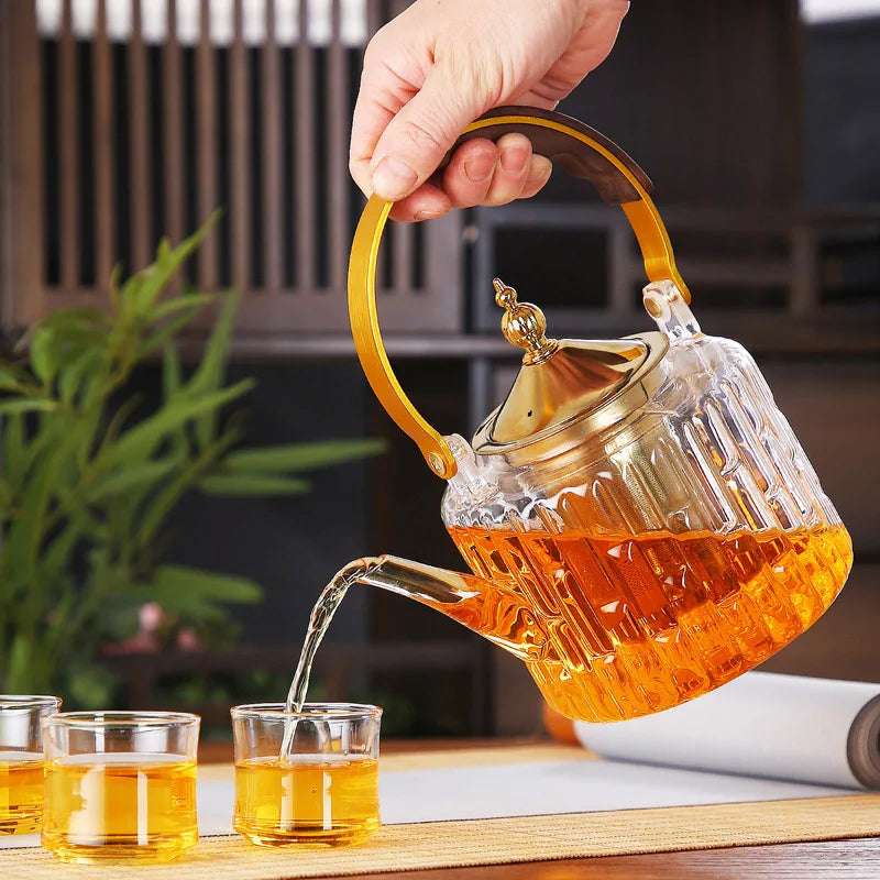 Pote de chá de vidro resistente ao calor com infusor de chá, Chaleira de água para café, Bules de flores