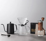 Pour Over Coffee Pot Set com caixa de presente, moedor de feijão, chaleira gotejamento de água quente, viagens ao ar livre, Wilderness Kit, 4-10Pcs