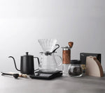 Pour Over Coffee Pot Set com caixa de presente, moedor de feijão, chaleira gotejamento de água quente, viagens ao ar livre, Wilderness Kit, 4-10Pcs