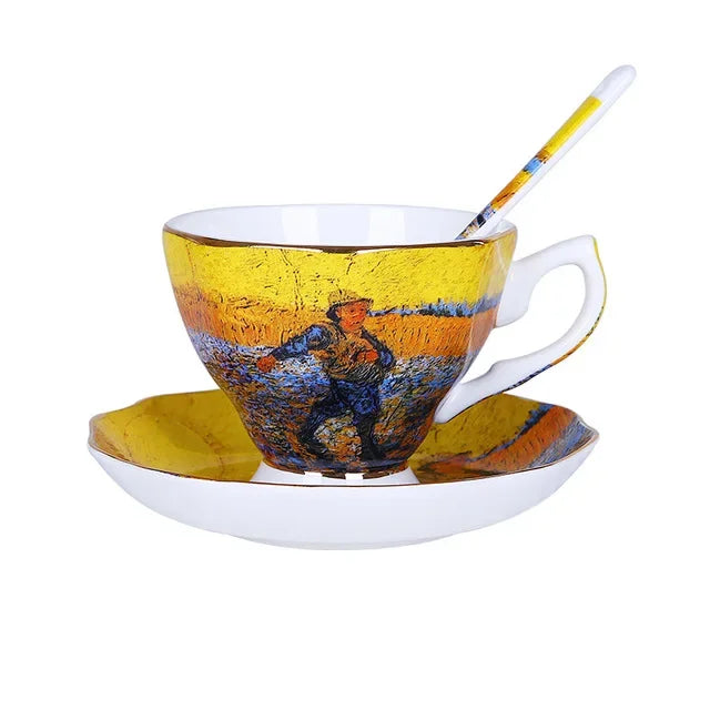 O novo van gogh arte pintura canecas de café a noite estrelada girassóis o semeador íris saint-remy café xícaras de chá beleza feminina