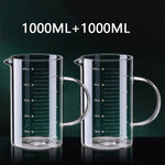 Copo de medição de vidro resistente ao calor com alça, Copo de laboratório, Caneca de medição de leite e café, 250 ml, 350 ml, 500 ml, 1000ml, 1 Pc, 2Pcs