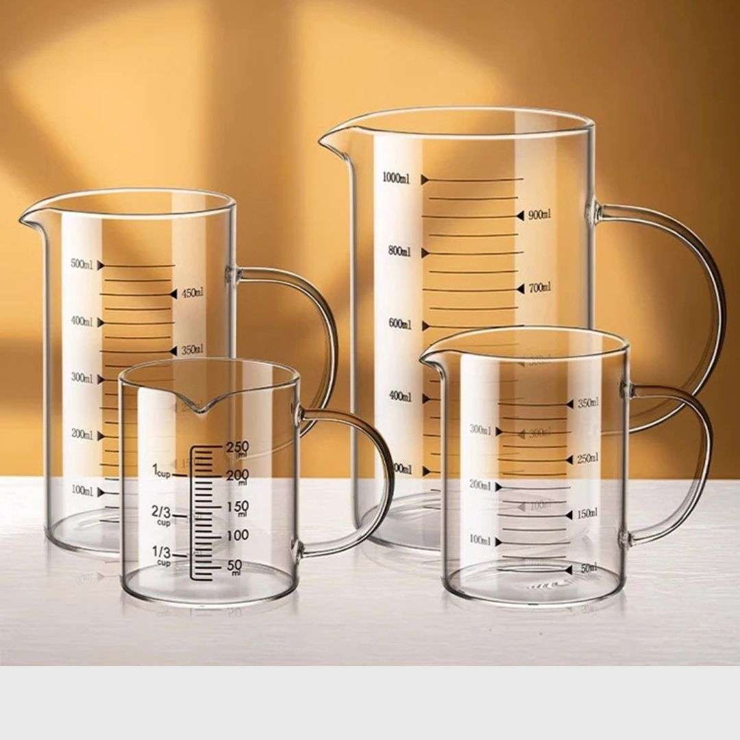 Copo de medição de vidro resistente ao calor com alça, Copo de laboratório, Caneca de medição de leite e café, 250 ml, 350 ml, 500 ml, 1000ml, 1 Pc, 2Pcs