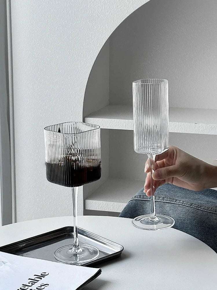 Quadrado Stripe Crystal Champagne Glass, Casa festa Cálice, Licor De Cocktail, Cálice sem cabeça, Copo de vinho tinto