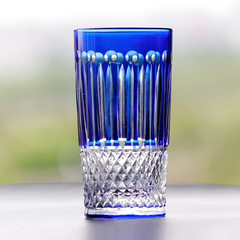 Estilo checo mão corte de vidro colorido barware hock copos de vinho esculpir lótus champanhe vidro highball copo cocktail suco de uísque