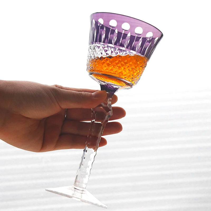 Estilo checo mão corte de vidro colorido barware hock copos de vinho esculpir lótus champanhe vidro highball copo cocktail suco de uísque