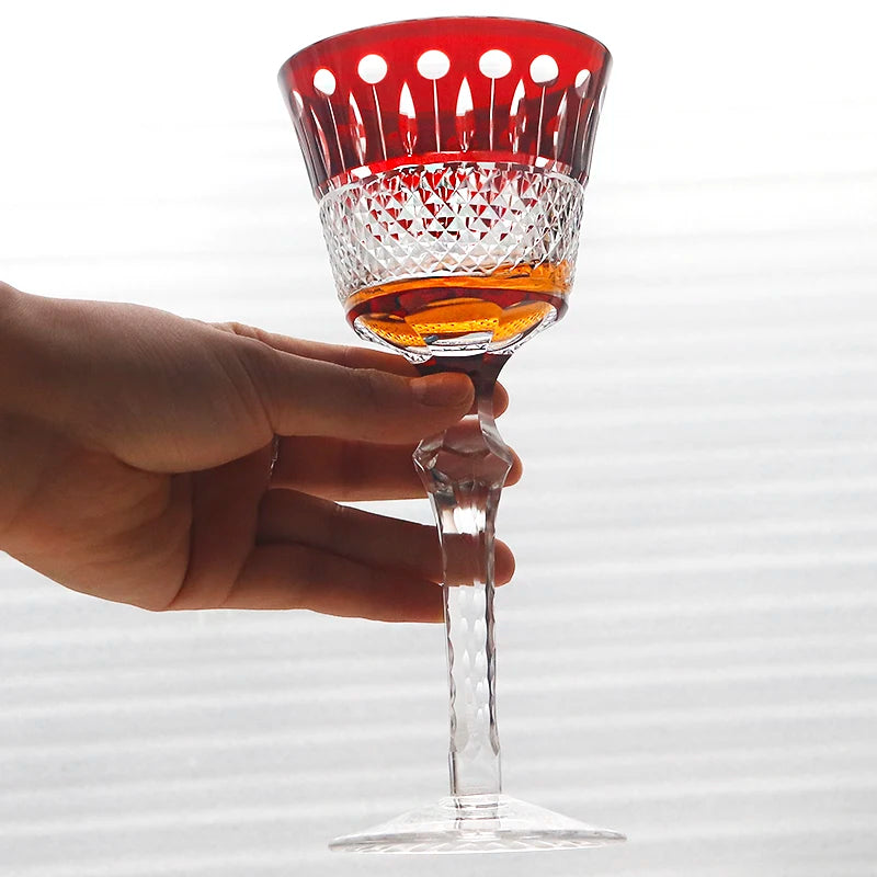 Estilo checo mão corte de vidro colorido barware hock copos de vinho esculpir lótus champanhe vidro highball copo cocktail suco de uísque