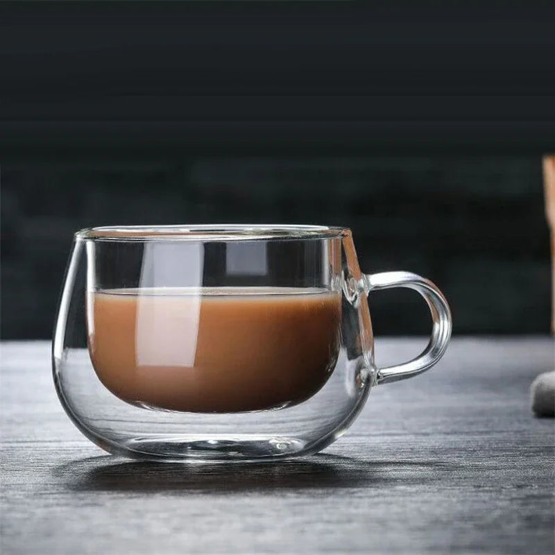 Caneca de vidro de borosilicato alto, resistente ao calor, 150-350ml, parede dupla, copo de café com alça, copo de água de leite, copos transparentes, presente