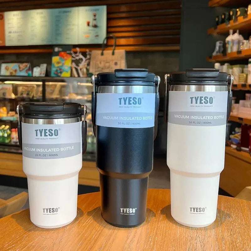 Nova xícara de café da Tyeso com isolamento de camada dupla e isolamento frio portátil copo de sorvete grande capacidade de aço inoxidável