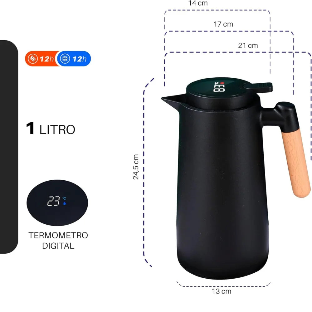 Garrafa Térmica 1L com Sensor de Temperatura Inteligente - Ideal para Bebidas Quentes e Frias