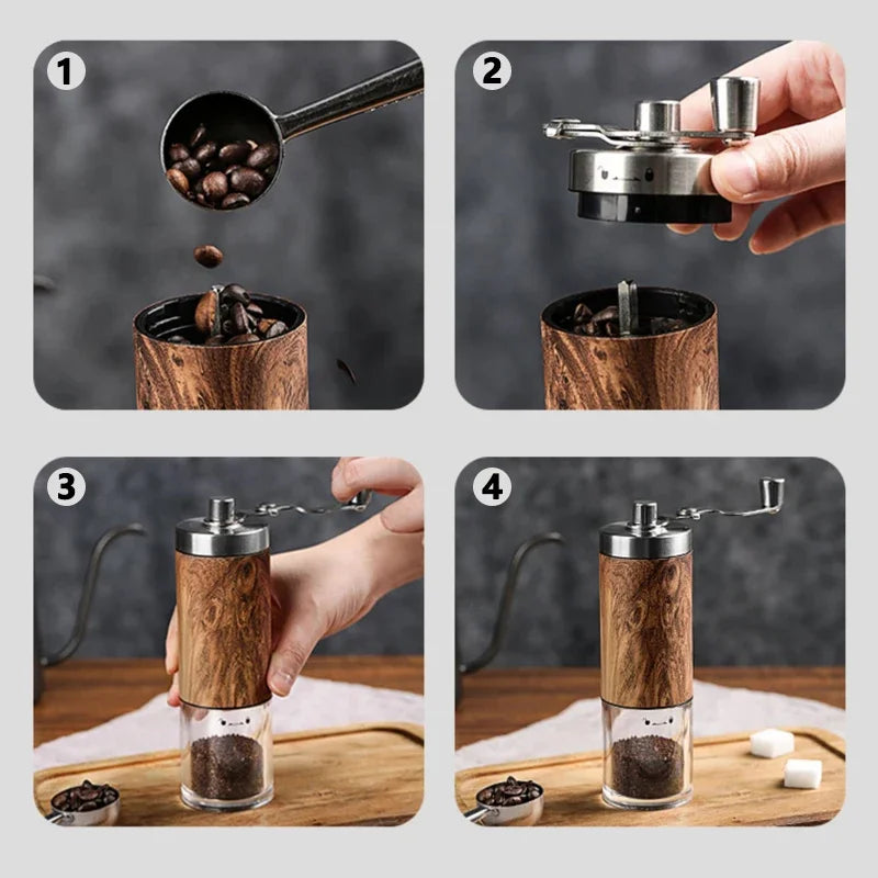 Moedor De Café Manual De Aço Inoxidável Portátil, Grão De Madeira Mão Moinho De Feijão De Café, Cafeteira Espresso com Barras De Cerâmica
