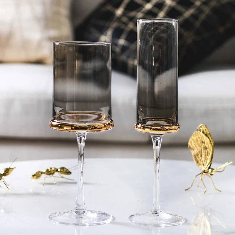 Copo De Vinho De Ouro Galvanizado, Copos De Champanhe, Copos Em Casa, Cinza De Fumaça Nórdica, Festa De Casamento