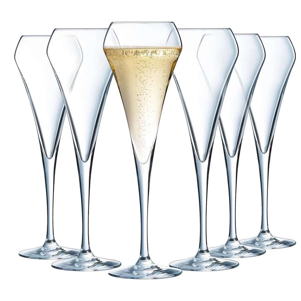 Conjunto de flautas de champanhe de cristal com 6 copos de 210ml para despejar vinho perfeito e aprimoramento de aroma