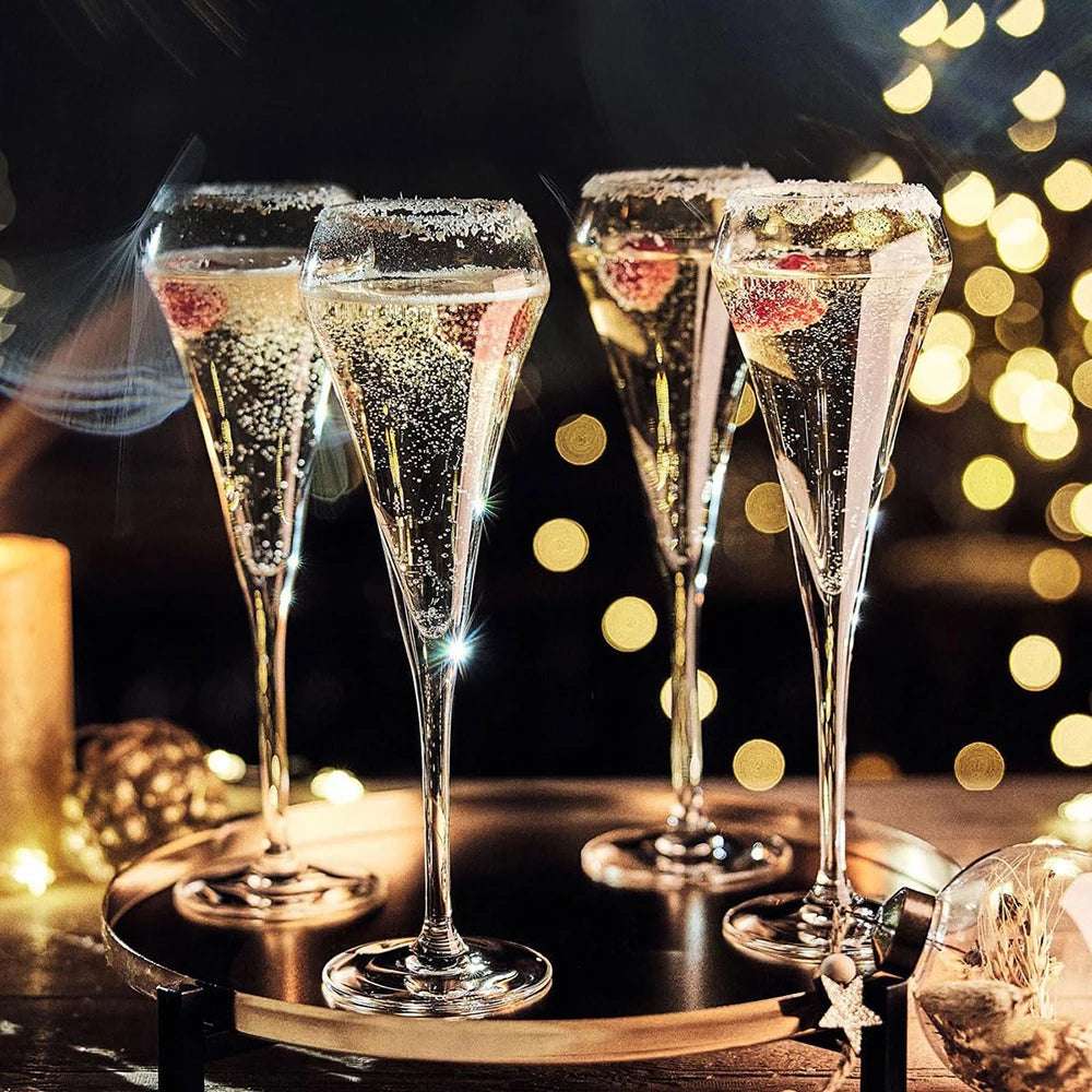 Conjunto de flautas de champanhe de cristal com 6 copos de 210ml para despejar vinho perfeito e aprimoramento de aroma