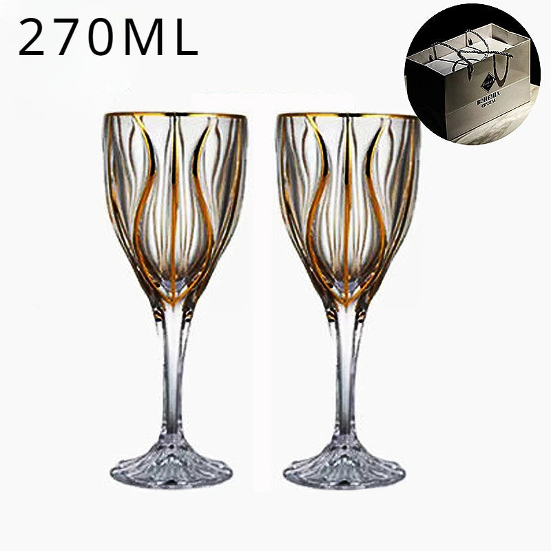 Vidro De Vinho Tinto Dourado De Cristal, Copo De Vinho De Pé Alto, Conjunto De Vinho High-End, Caixa De Presente