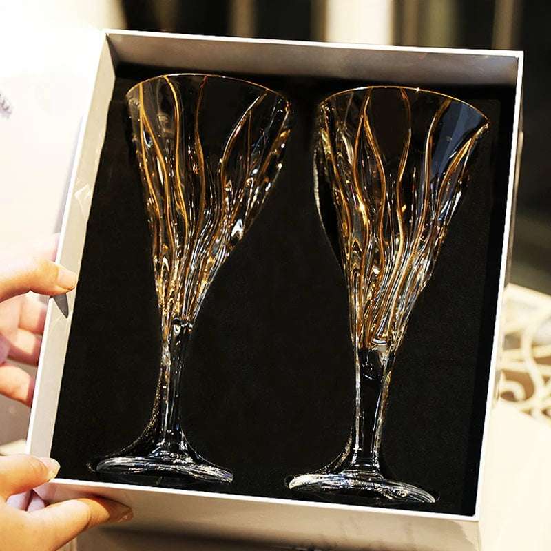 Vidro De Vinho Tinto Dourado De Cristal, Copo De Vinho De Pé Alto, Conjunto De Vinho High-End, Caixa De Presente