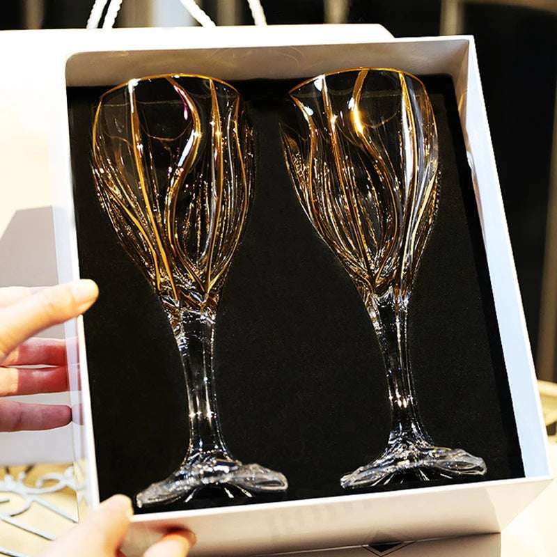 Vidro De Vinho Tinto Dourado De Cristal, Copo De Vinho De Pé Alto, Conjunto De Vinho High-End, Caixa De Presente