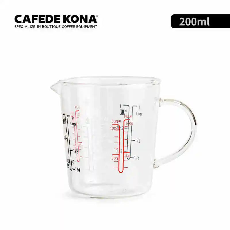 CAFEDE KONA Copo De Medição De Vidro Resistente Ao Calor com Escala, Copo De Compartilhamento De Café, Copo De Leite, Cozimento De Cozinha, 200ml
