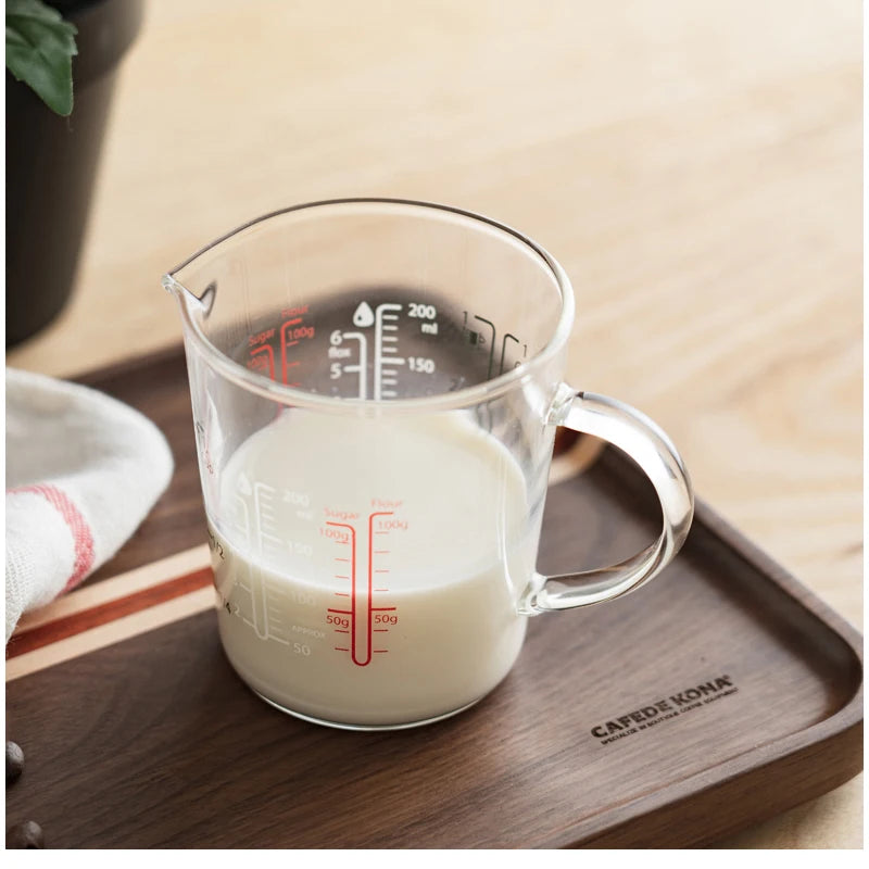 CAFEDE KONA Copo De Medição De Vidro Resistente Ao Calor com Escala, Copo De Compartilhamento De Café, Copo De Leite, Cozimento De Cozinha, 200ml